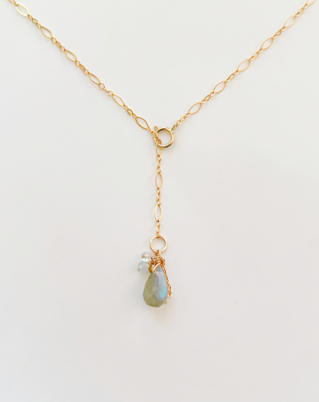 Collier Labradorite, Aigue-Marine et Quartz Diamant