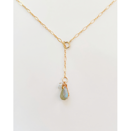 Collier Labradorite, Aigue-Marine et Quartz Diamant