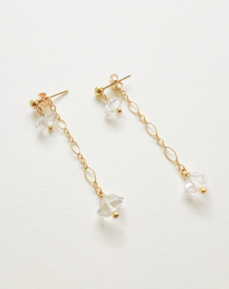 Clous d’Oreilles ALBA avec Quartz Diamant et Gold-filled 14k Jaune, Rose ou Argent 925