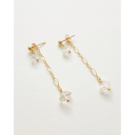 Clous d’Oreilles ALBA avec Quartz Diamant et Gold-filled 14k Jaune, Rose ou Argent 925