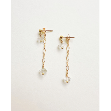 Clous d’Oreilles ALBA avec Quartz Diamant et Gold-filled 14k Jaune